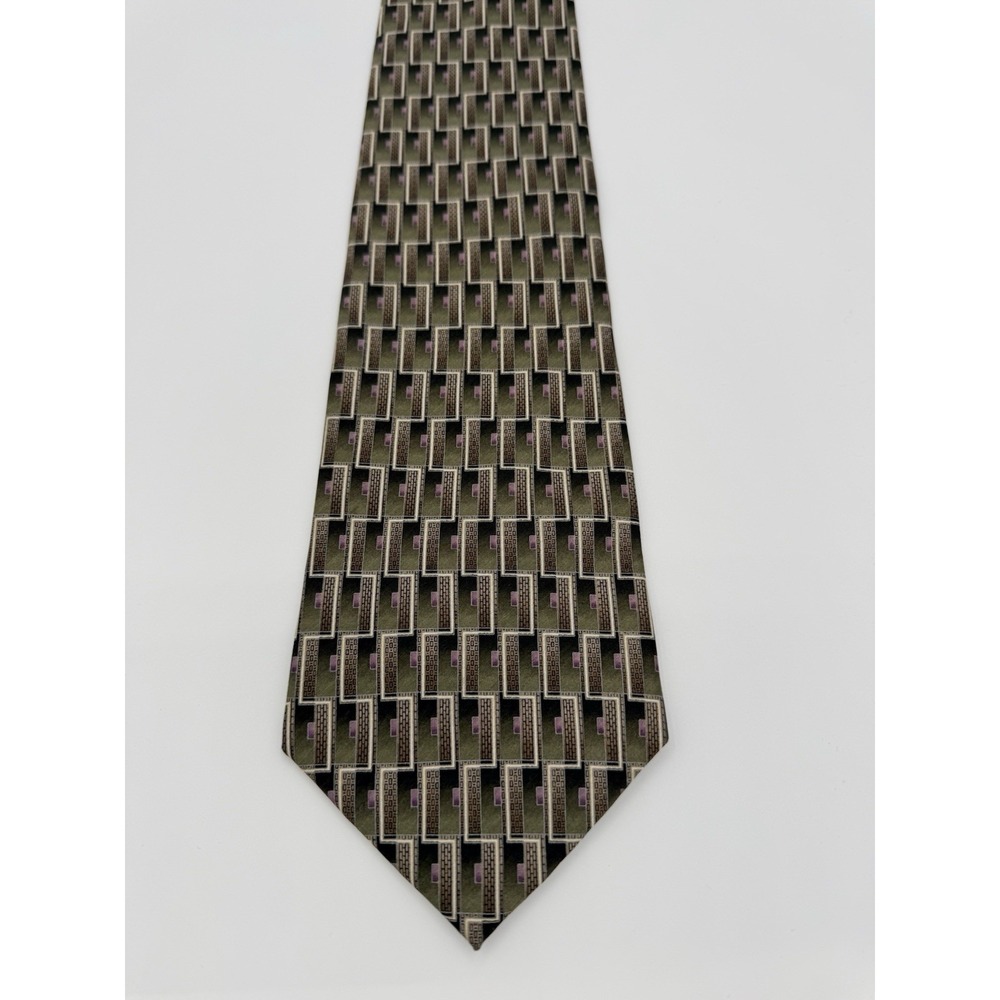 Von Furstenberg Silk Tie Geometric Green Brown Purple Extra Long 65" x 4"‎